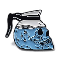 Halloween Skull Enamel Pins, Black Alloy Brooch for Backpack Clothes, Water, Drink, 25x30x1mm(JEWB-H014-03EB-01)