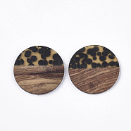Resin & Walnut Wood Pendants, Flat Round with Spot, Pale Goldenrod, 49x3~4mm, Hole: 2mm(X-RESI-Q210-008A-A02)