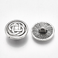 Tibetan Style Alloy Shank Buttons, Cadmium Free & Lead Free, Flat Round with Knot, Antique Silver, 17x7mm, Hole: 1.8mm(X-TIBE-31215-060AS-RS)