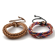 Adjustable PU Leather Cords Braided Double Layer Multi-strand Bracelets, Mixed Color, Inner Diameter: 2-3/8~3-1/4 inch(5.9~8.2cm)(BJEW-F468-16)