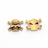 Halloween Themed Alloy Cabochons, Nail Art Decoration Accessories for Women, Cadmium Free & Lead Free, Skull, Antique Bronze, 7x9x2mm(MRMJ-WH0067-28AB-RS)