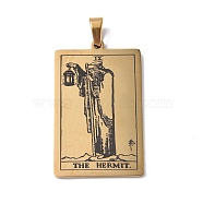 201 Stainless Steel Pendant, Golden, Rectangle with Tarot Pattern, The Hermit IX, 40x24x1.5mm, Hole: 4x7mm(STAS-B033-01G-09)