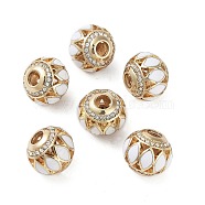 Golden Plated Alloy Enamel European Beads, with Rhinestone, Large Hole Beads, Rondelle, White, 14.5x13mm, Hole: 4.5mm(FIND-E046-10G-02)