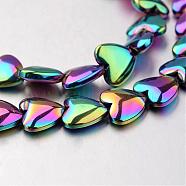 Electroplate Non-magnetic Synthetic Hematite Bead Strands, Heart, Multi-color Plated, 12x12x4mm, Hole: 1mm, about 38pcs/strand, 15.7 inch(G-F300-22D-02)