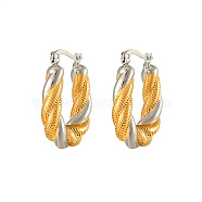 Two Tone 304 Stainless Steel Hoop Earrings for Women, Twist, Golden & Stainless Steel Color, 22.5mm(ZB8618-2)