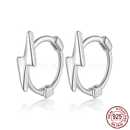 Lightning Bolt Shape Rhodium Plated 925 Sterling Silver Hoop Earrings for Women, Platinum, 10x8mm(KQ4237-2)