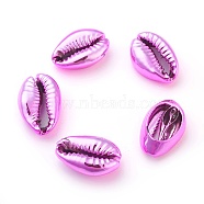 Electroplated Natural Shell Beads, Cowrie Shell, Magenta, 18~20x11.5~13x6~6.5mm, Hole: 2mm(X-BSHE-L037-05C)