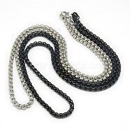 Trendy Men's 201 Stainless Steel Box Chain Necklaces, with Lobster Claw Clasps, Mixed Color, 23.62 inch(60cm), 4mm(NJEW-L043B-46)
