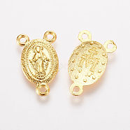 Tibetan Style Alloy Chandelier Component Links, 3 Loop Connectors, Rosary Center Pieces, Oval with Virgin Mary, Golden, 16.5x10x1mm, Hole: 1.5mm(A-PALLOY-F173-11G)