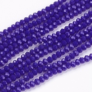 Opaque Solid Color Glass Bead Strands, Imitation Jade, Faceted, Rondelle, Purple, 3x2mm, Hole: 0.8mm, about 185~190pcs/strand, 14.9~17.3 inch(38~44cm)(GLAA-F076-A05)