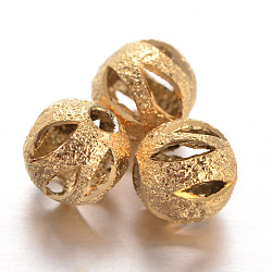 Hollow Round Brass Textured Beads, Golden, 6mm, Hole: 1.5mm(X-KK-L129-28G)