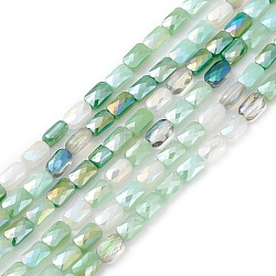 Gradient Color Electroplate Glass Bead Strands, AB Color Plated, Faceted, Rectangle, Dark Sea Green, 6.6x4.4x3mm, Hole: 1mm, about 77~83pcs/strand, 20.59~21.46 inch(52.3~54.5cm)(GLAA-E042-01D)