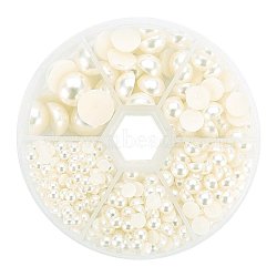 Beige Imitation Pearl Beads Acrylic Dome Cabochons Assorted Mixed Sizes 4-12mm Flat Back Pearl Cabochons, about 690pcs/box, Beige, 4~12x2~6mm, about 666pcs/box(SACR-PH0001-24)
