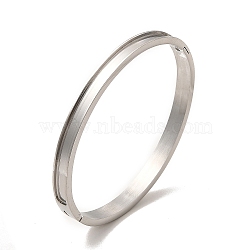 Egg Shaped 201 Stainless Steel Grooved Hinged Bangles, for DIY Electroplated, Leather Inlay, Clay Rhinestone Pave Bangle Making, Stainless Steel Color, 1/4 inch(0.6cm), Inner Diameter: 2x2-3/8 inch(5.1x6.1cm)(STAS-G306-04P)