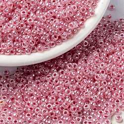 MIYUKI Round Rocailles Beads, Japanese Seed Beads, (RR535) Carnation Pink Ceylon, 8/0, 3mm, Hole: 1mm, about 422~455pcs/10g(X-SEED-G008-RR0535)