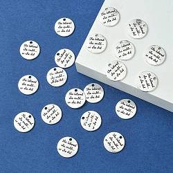 Tibetan Style Alloy Pendants, Cadmium Free & Lead Free, Flat Round with Word, Antique Silver, 20x1.5mm, Hole: 2mm(TIBE-YW0001-58)