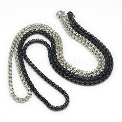 Trendy Men's 201 Stainless Steel Box Chain Necklaces, with Lobster Claw Clasps, Mixed Color, 23.62 inch(60cm), 4mm(NJEW-L043B-46)
