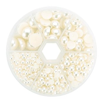 Beige Imitation Pearl Beads Acrylic Dome Cabochons Assorted Mixed Sizes 4-12mm Flat Back Pearl Cabochons, about 666pcs/box, Beige, 4~12x2~6mm, about 660pcs/box