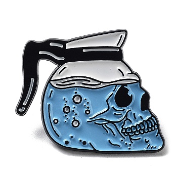 Halloween Skull Enamel Pins, Black Alloy Brooch for Backpack Clothes, Water, Drink, 25x30x1mm
