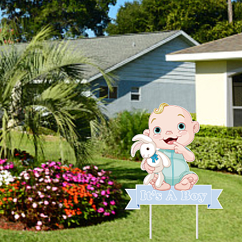 Plastic Yard Signs Display Decorations, for Outdoor Garden Decoration, Baby with Word It's A Boy, Colorful, 360x330x4mm