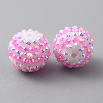 Resin Rhinestone Beads, Round with Stripe Pattern, Pearl Pink, 20x18mm, Hole: 3mm