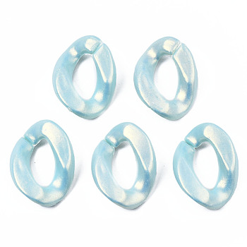 Spray Painted Acrylic Linking Rings, Rubberized Style, Quick Link Connectors, for Curb Chains Making, Twist, Aqua, 24x17x5mm, Inner Diameter: 13x6.5mm, about 720pcs/500g