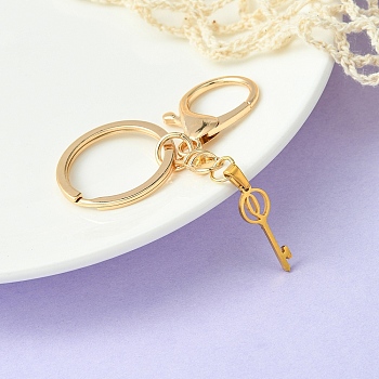 304 Stainless Steel Initial Letter Key Charm Keychains, with Alloy Clasp, Golden, Letter Q, 8.8cm
