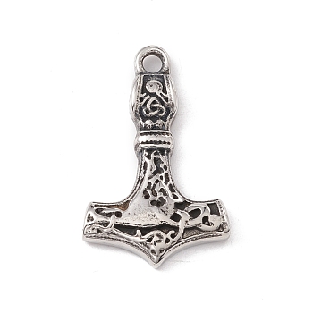 304 Stainless Steel Pendant, Thor's Hammer, Antique Silver, 27x16x3.5mm, Hole: 2mm