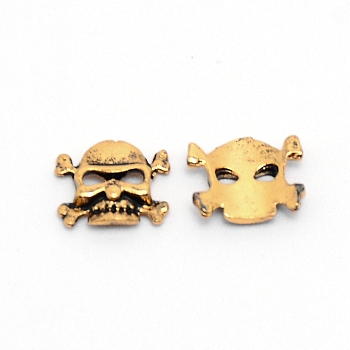 Halloween Themed Alloy Cabochons, Nail Art Decoration Accessories for Women, Cadmium Free & Lead Free, Skull, Antique Bronze, 7x9x2mm