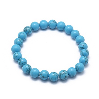 Synthetic Turquoise Jasper Bead Stretch Bracelets, Round, 2-1/8 inch~2-3/8 inch(5.5~6cm), Bead: 8mm