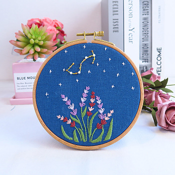 Flower & Constellation Pattern 3D Bead Embroidery Starter Kits, including Embroidery Fabric & Thread, Needle, Instruction Sheet, Scorpio, 200x200mm