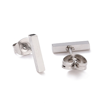 Cuboid 304 Stainless Steel Stud Crawler Earrings, Hypoallergenic Earrings, Climber Earrings, Stainless Steel Color, 10x2x1.8mm, Pin: 0.8mm