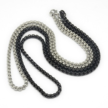Trendy Men's 201 Stainless Steel Box Chain Necklaces, with Lobster Claw Clasps, Mixed Color, 23.62 inch(60cm), 4mm