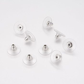 Brass Ear Nuts, with Plastic Pads, Bullet, Silver, 10~11x7mm, Hole: 1mm