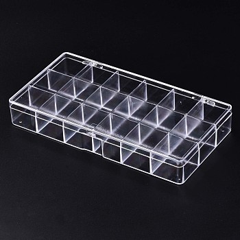 Polystyrene Bead Storage Containers, 18 Compartments Organizer Boxes, with Hinged Lid, Rectangle, Clear, 20.4x10.5x3cm, compartment: 3.3x3.3cm
