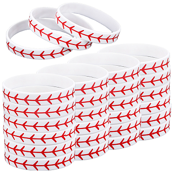 Softball Theme Silicone Cord Bracelet Wristband, White, 3/8 inch(1.1cm), Inner Diameter: 2-1/2 inch(6.2cm)