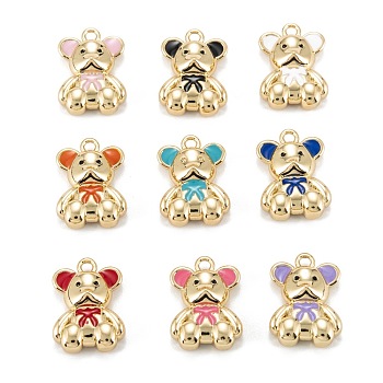 Eco-Friendly Brass Enamel Pendants, Real 18K Gold Plated, Long-Lasting, Bear, Mixed Color, 16.5x12x5mm, Hole: 1.6mm