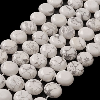 Natural Howlite Beads Strands, Flat Round, 14.6~15.5x6~6.5mm, Hole: 0.8mm, about 27pcs/strand, 15.59''~15.87''(39.6~40.3cm)