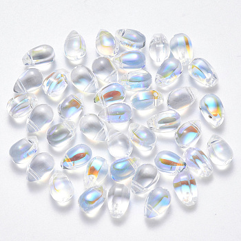 Transparent Spray Painted Glass Charms, AB Color Plated, Teardrop, Light Grey, 9x6x6mm, Hole: 1mm