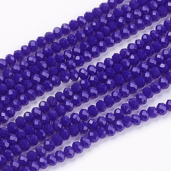 Opaque Solid Color Glass Bead Strands, Imitation Jade, Faceted, Rondelle, Purple, 3x2mm, Hole: 0.8mm, about 185~190pcs/strand, 14.9~17.3 inch(38~44cm)