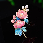 Peony Enamel Pins, Alloy Brooches for Backpack Clothes, with Imitation Pearl Beads, Hot Pink, 57x32mm(PW-WG36885-01)