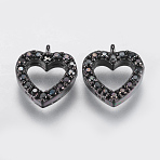 Brass Micro Pave Cubic Zirconia Charms, Hollow Heart, Black, Gunmetal, 10x9x2mm, Hole: 0.5mm(ZIRC-G132-64B)
