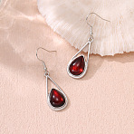 Women's Alloy Earrings, Dangle Earrings, Teardrop, Platinum, Dark Red, 45x14mm(WG4D4D9-03)