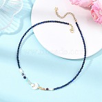 Natural Pearl & Star Moon White Shell & Faceted Round Natural Lapis Lazuli Beaded Necklaces for Women, Golden, Colorful, 15.98 inch(40.6cm)(NJEW-JN06089)