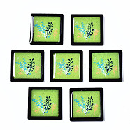 Printed Acrylic Pendants, with Glitter Powder, Square with Grass, Light Green, 33x33x2mm, Hole: 1.5mm(KY-S163-350)