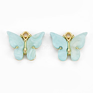 Rack Plating Alloy Pendants, with Acrylic, Cadmium Free & Lead Free, Light Gold, Butterfly, Pale Turquoise, 18.5x22.5x3mm, Hole: 2mm(PALLOY-Q433-026A-RS)