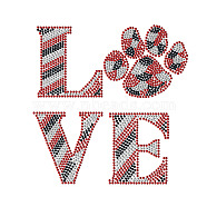 Word Love Glass Rhinestone Patches, Iron/Sew on Appliques, Costume Accessories, for Clothes, Bag Pants, Shoes, Cellphone Case, Colorful, 297x210mm(DIY-WH0303-001)