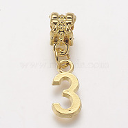 Alloy European Dangle Charms, Number, Num.3, 27.5~28mm, Hole: 4mm(PALLOY-F177-G-3)