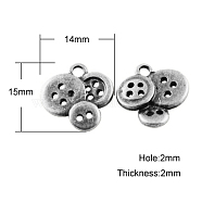 Tibetan Style Pendants, Lead Free & Nickel Free, Button, Antique Silver, 15x14x2mm, Hole: 2mm(X-TIBEP-A11723-AS-FF)