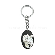 Acrylic & Shell Keychains, with Alloy Split Key Rings, Oval, 9.6cm, Pendant: 40mm(KEYC-YW00009-06)